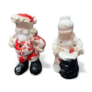 Vintage 1956 Kreiss Santa Mrs Claus Salt Pepper Spaghetti Trim Ceramic Shakers
